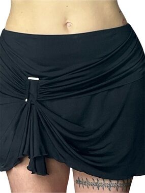 I.AM.GIA Black Gathered Mini Skirt with Metal Accent